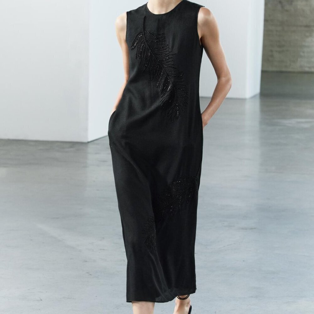 ZARA EMBROIDERED MIDI DRESS ZW COLLECTION Size Medium NEW WITH TAG! - Picture 3 of 10